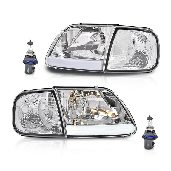 CROSSDESIGN Headlights & Corner Parking Lights Fit for 1997-2002 Ford F150/Expedition