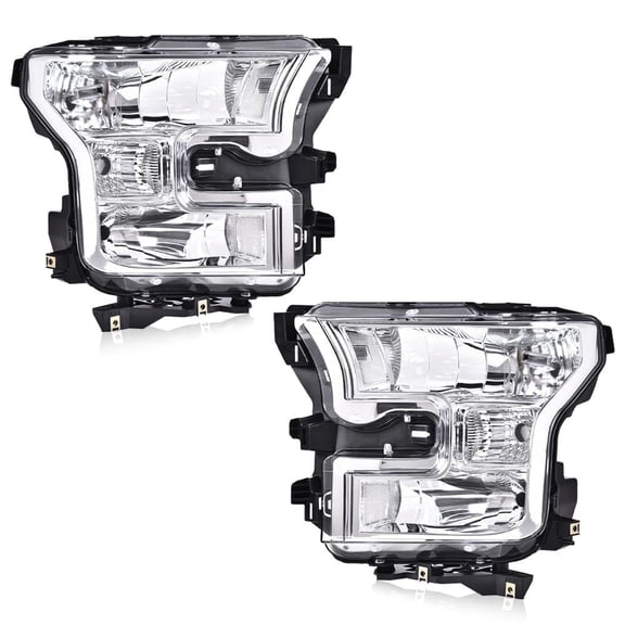 CROSSDESIGN Pair Headlights Chrome Head Lamps Bumper Headlamps Left & Right Clear Fit for 2015-2017 Ford F150