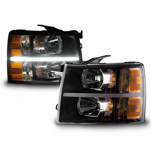 CROSSDESIGN LED DRL Strip Black/Amber Corner Headlight Lamp Fit for 2007-2014 Chevy Silverado 1500 2500 3500