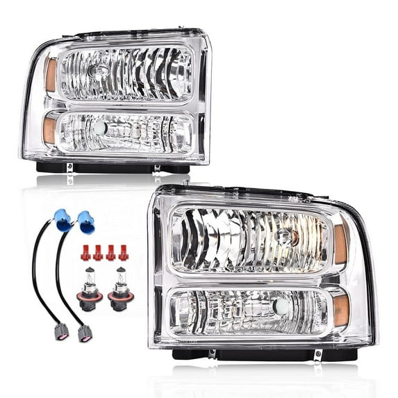 CROSSDESIGN Pair Left&Right Clear Headlights Fit for 1999-2004 Ford F-250 F-350 Super Duty