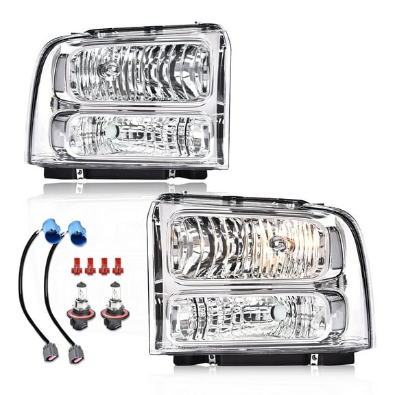 CROSSDESIGN Headlights Fit for Ford F-250 F-350 Super Duty 1999-2004 Headlamps