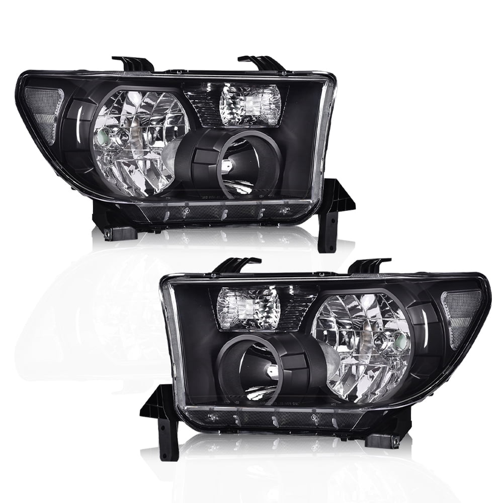 Toyota Tundra & Sequoia Headlights Replacement Set - 2007-2013 Tundra, 2008-2017 Sequoia - Halogen, Black Housing, Clear Lens, Direct Fit