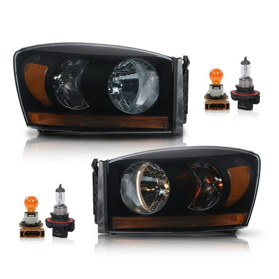CROSSDESIGN Headlights Headlamps w/ Chrome Bezel Pair Set Fit for Dodge Ram Pickup Truck 2006-2008
