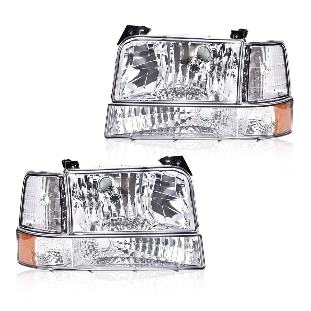 CROSSDESIGN Headlights w/Corner Signal Fit for 1992-1996 Ford F150 F250 F350 Bronco