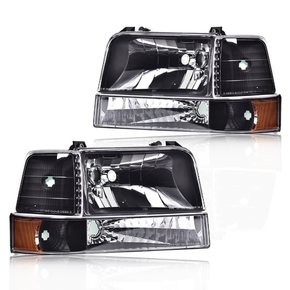 CROSSDESIGN Pair Headlights w/Corner Signal Fit for Ford F150 F250 F350 Bronco 1992-1996