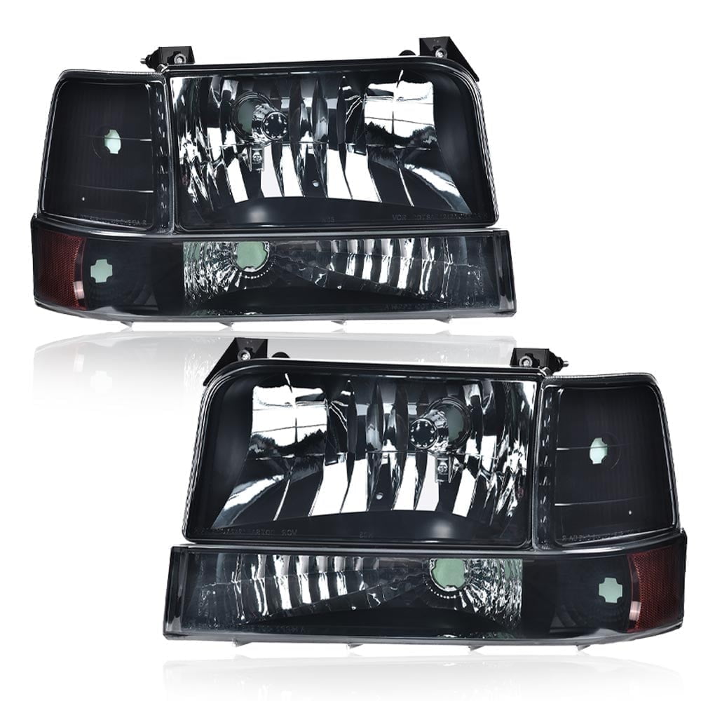 CROSSDESIGN Smoke Headlights w/Corner Signal Fit for Ford F150 F250 F350 Bronco 1992-1996