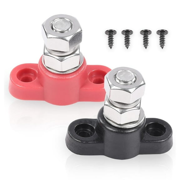 CROSSDESIGN Junction Block Power Post Set Insulated Terminal Stud 3/8" Stainless Terminal Distribution Block Pack of 2 (Red and Black)