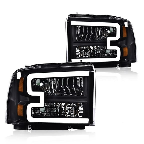 LED DRL Black Headlights Assembly Fit for 2005-2007 Ford F250 F350 F450 F550 Super Duty
