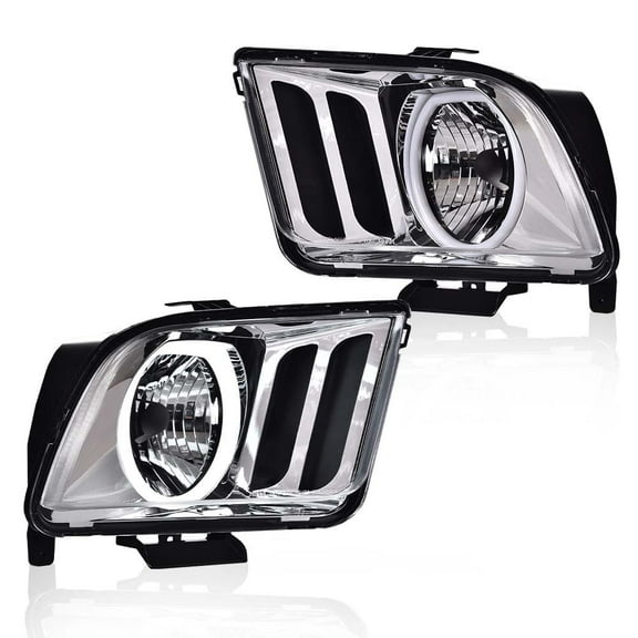 CROSSDESIGN LED DRL Headlights Fit for Ford Mustang 2005-2009 Headlamps