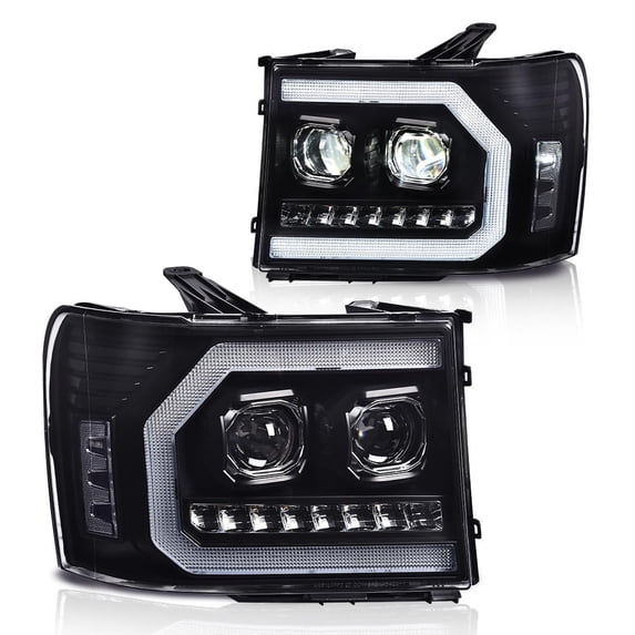 CROSSDESIGN LED DRL Headlights Assembly Front Headlamp LH & RH Side Fit for GMC Sierra 1500 2007-2013/GMC Sierra 2500HD 3500HD 2007-2012