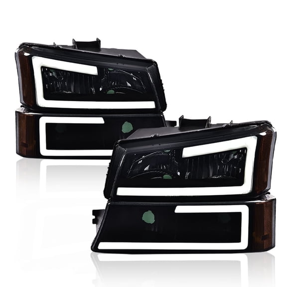CROSSDESIGN LED DRL Headlights Projector Headlamps Fit for Chevy Silverado/Avalanche 2003-2006