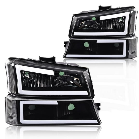 CROSSDESIGN LED Headlamps DRL Headlights Projector Fit for 2003-2006 Chevy Silverado/Avalanche