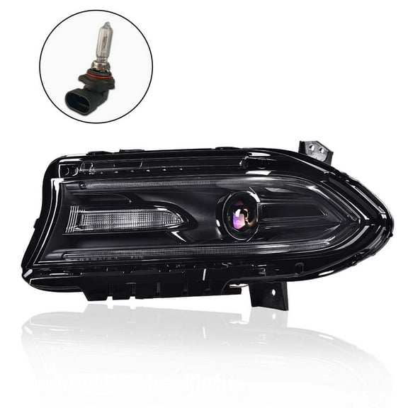 CROSSDESIGN LED DRL Headlight Fit for Dodge Charger 2015-2021 Left Bumper Headlamps Clear Lens Black Housing Amber Reflector