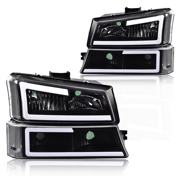CROSSDESIGN LED Headlamps DRL Headlights Projector Fit for 2003-2006 Chevy Silverado/Avalanche