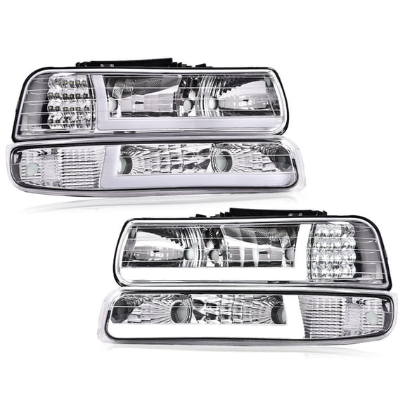 CROSSDESIGN LED Headlamps SIGNAL BAR DRL Headlights Fit for 1999-2006 Chevy Silverado/Suburban
