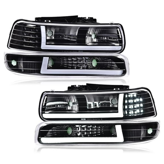CROSSDESIGN LED SIGNAL+BAR DRL Headlights Fit for Chevy Silverado/Suburban 1999-2006 Headlamps