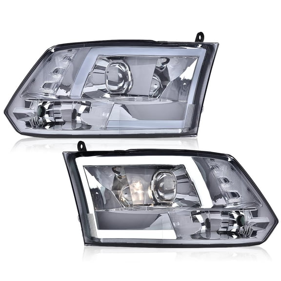 CROSSDESIGN LED Tube Projector Headlights Fit for Dodge Ram 1500 2500 3500 2009-2012 Headlamps