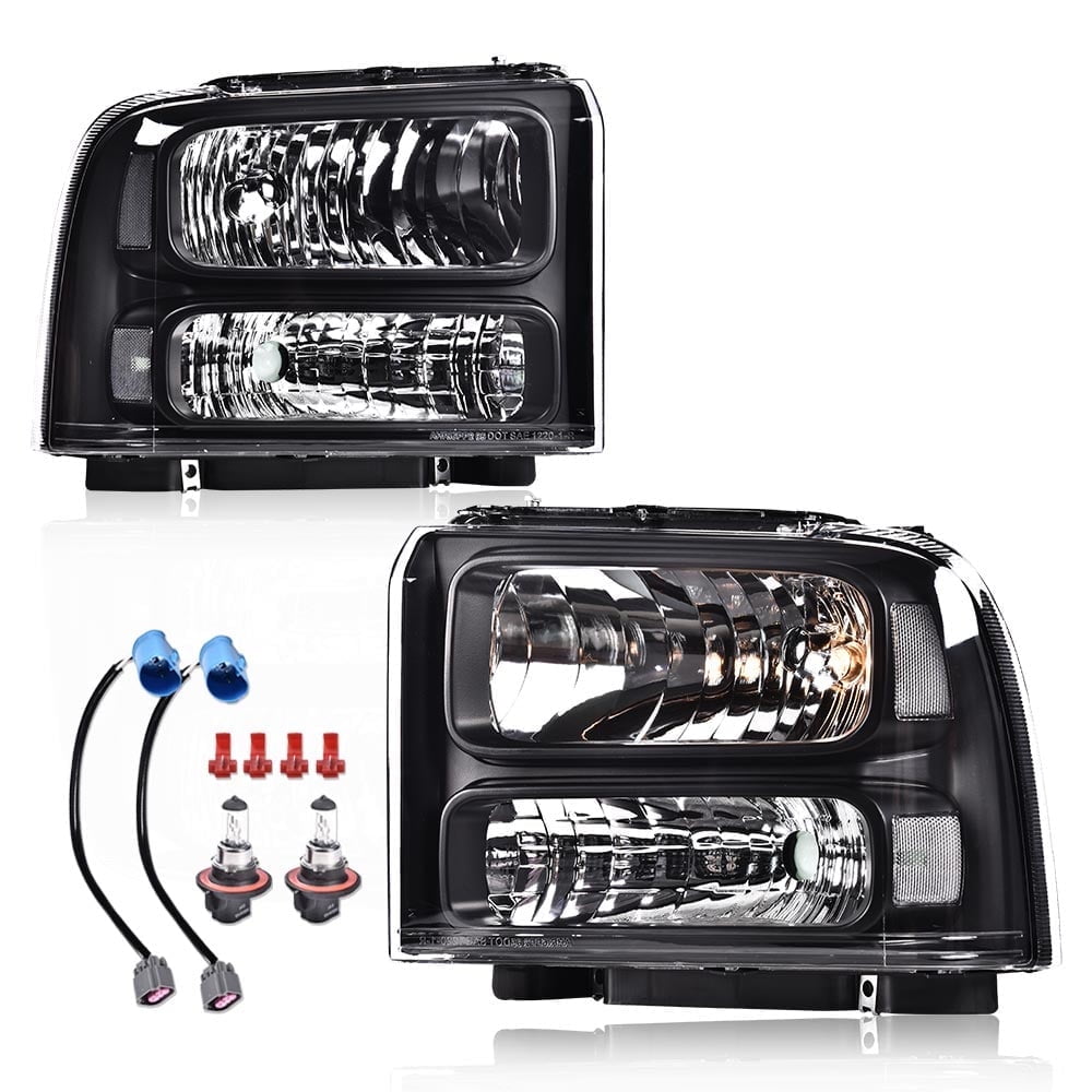 CROSSDESIGN Left & Right Clear Lens Headlights Fit for 1999-2004 Ford F-250 F-350 Super Duty