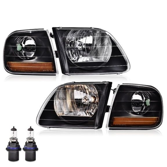 Black Housing Headlights W/ Amber Corner Fit for Ford F150 Expedition 1997-2002