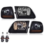 CROSSDESIGN Lightning Style Headlights & Corner Parking Lights Kit Fit for Ford F150 Expedition 1997-2002