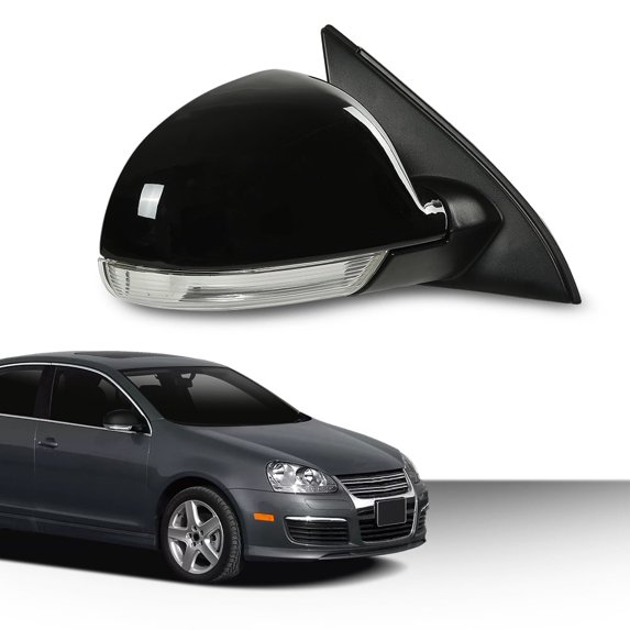 CROSSDESIGN Right Mirror Power Heated Turn Signal Puddle Light Fit for 2005-2010 Volkswagen Jetta VW1321123, 1K1857508BH9B9