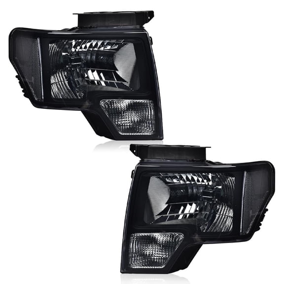 CROSSDESIGN Smoke Headlights Black Factory Style LH&RH Fit for 2009-2014 Ford F150