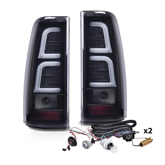 CROSSDESIGN Tail Lights W/Wiring Harness Compatible with Chevy Silverado 2003-2006 Driver Left & Passenger Right Tail Lamps Smoke Lens Black