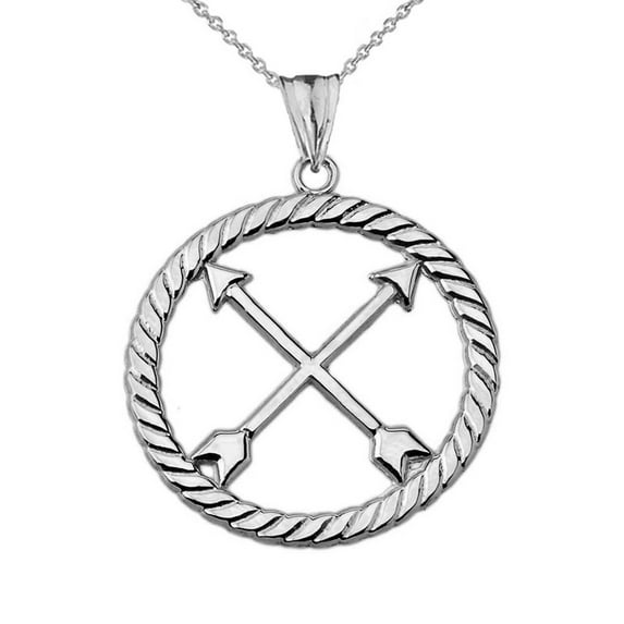 CROSSED ARROWS FRIENDSHIP SYMBOL IN ROPE PENDANT NECKLACE IN STERLING SILVER : Pendant with 16" chain