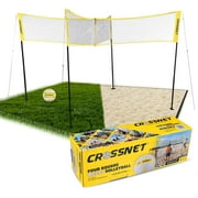CROSSNET Quick Assemble 4 Square Volleyball Game Set for Adults and Kids with Volleyball Net, Backpack and Ball for Outdoor Games