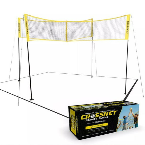 CROSSNET Volleyball Net for Adults and Kids - 4 Square Volleyball Net Set - Quick Assemble Outdoor Games