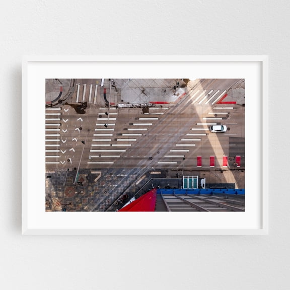CROSSWALKS - Denver Colorado Photography Cityscape Street Photography Architecture Car Minimalist Modern Art White Framed Wall Art Print 20 x 30 inches