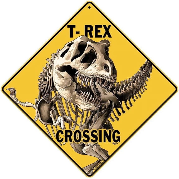 CROSSWALKS T-Rex Crossing Aluminum Yellow Decor Caution Warning Sign 12 X 12"