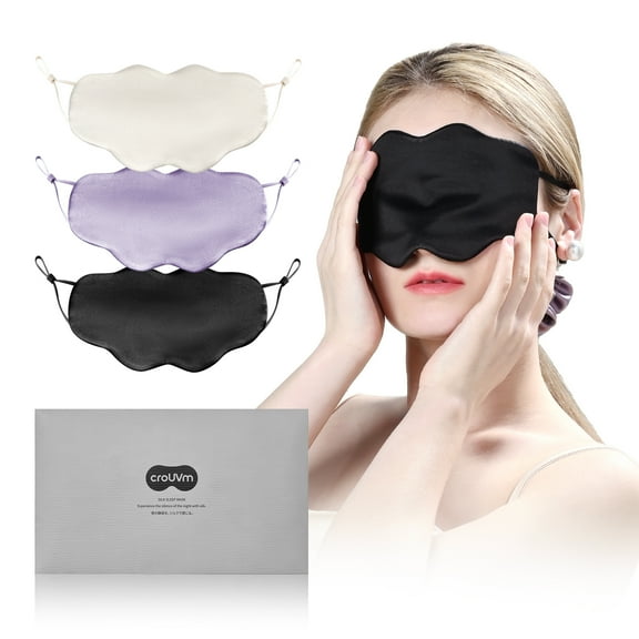 CROUVM 100% Mulberry Silk Cloud Shape Adjustable Cooling Sleep Eye Mask for Sleeping, Black