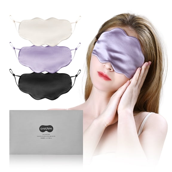 CROUVM 100% Mulberry Silk Cloud Shape Adjustable Cooling Sleep Eye Mask for Sleeping,Lavender