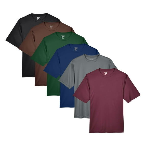Crown Craze® Men's Zone Performance T-Shirt, 3.5 oz. 100% Polyester Interlock Bulk Tee, Assorted Short Sleeve Crewneck Plain Tees, Mixed Color Solid T-shirts (Dark Color 6 Pack, 3XL)