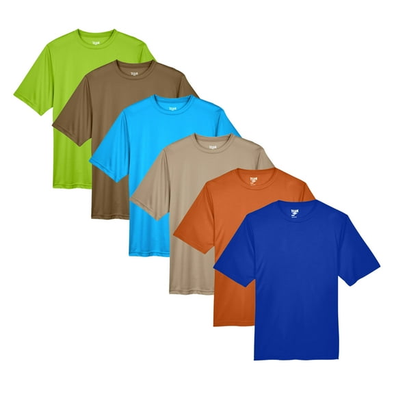 Crown Craze® Men's Zone Performance T-Shirt, 3.5 oz. 100% Polyester Interlock Bulk Tee, Assorted Short Sleeve Crewneck Plain Tees, Mixed Color Solid T-shirts (Bright Color 6 Pack, XL)
