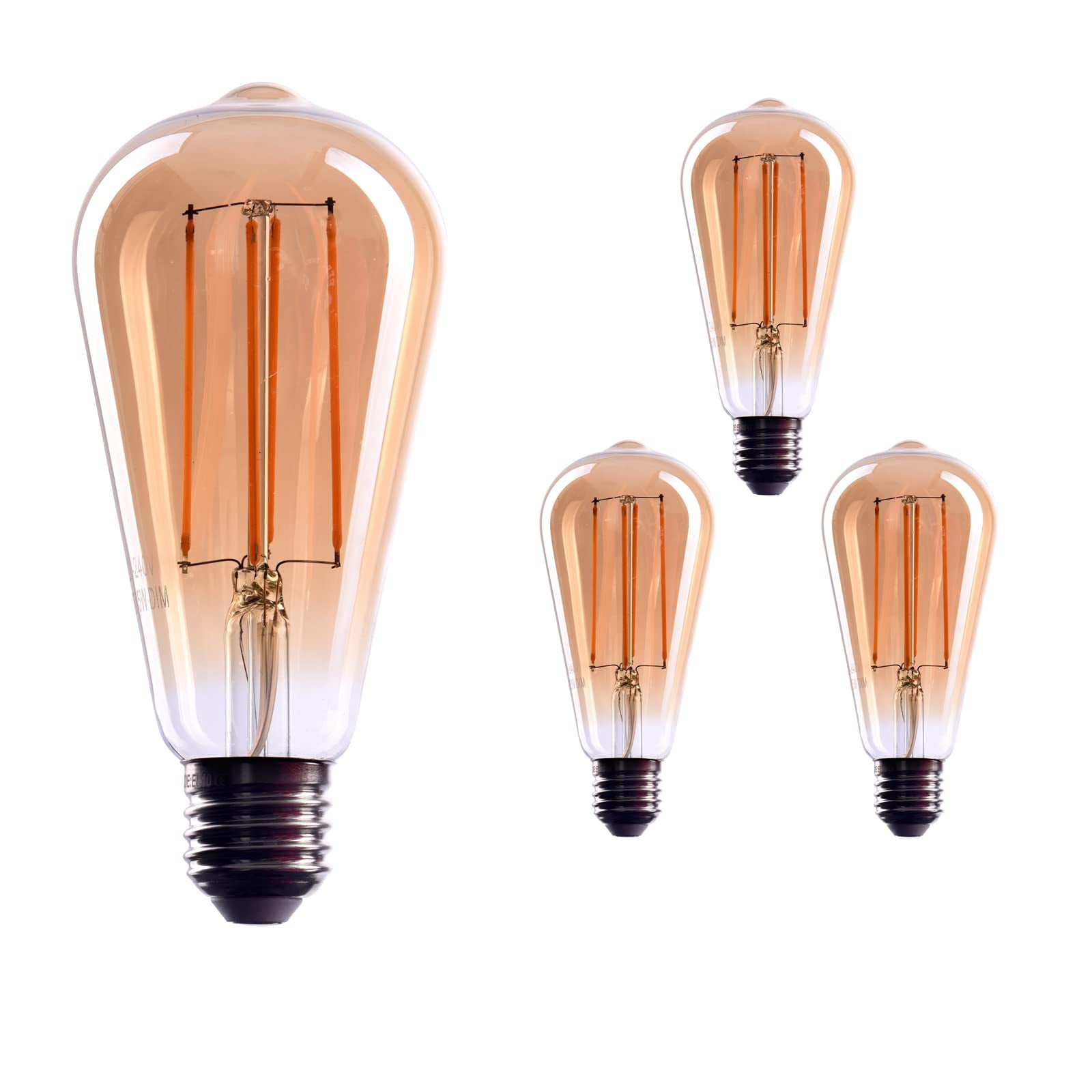CROWN LED Warm White 3 Piece Pack of 3 Edison Bulbs, E26 Base, Dimmable, 40W Equivalent, 2000K Vintage Filament Lamps