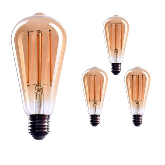 CROWN LED Warm White 3 Piece Pack of 3 Edison Bulbs, E26 Base, Dimmable, 40W Equivalent, 2000K Vintage Filament Lamps