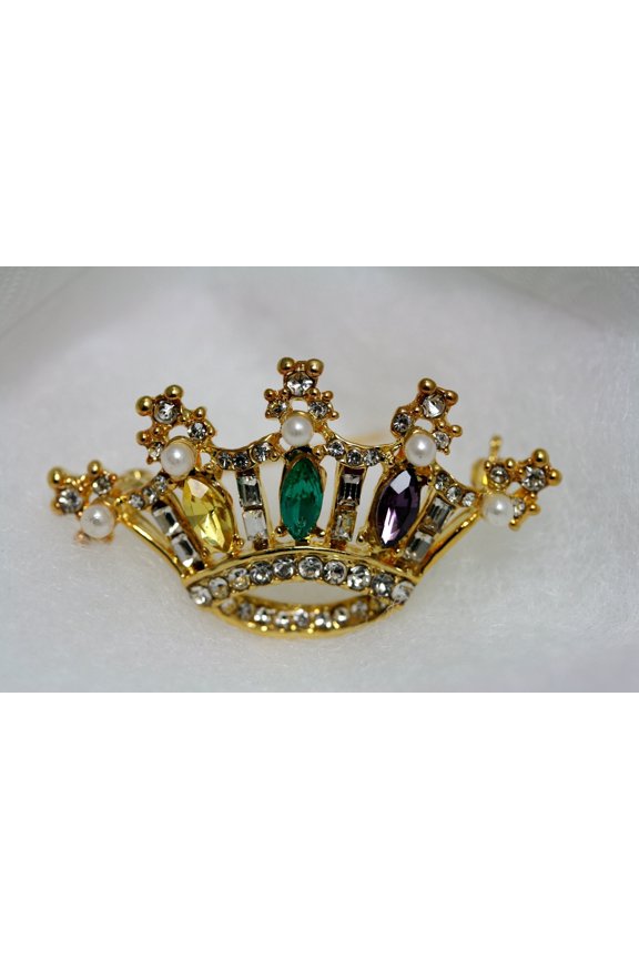 CROWN Pin Mardi Gras RHINESTONE Crystal Brooch, Crown Brooch with Peral Pin, Crystal Crown Brooch Jewelry