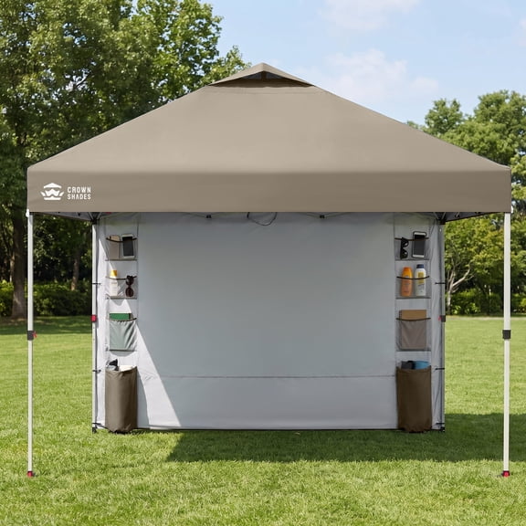 CROWN SHADES 10'x10' One Push Pop Up Canopy Tent with Pocket Sidewalls Shade for Outdoor Events Beige