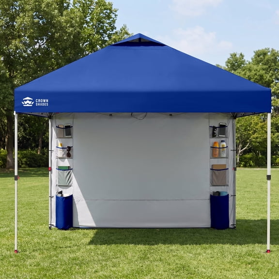 CROWN SHADES 10'x10' One Push Pop Up Canopy Tent with Pocket Sidewalls Shade for Outdoor Events Navy Blue