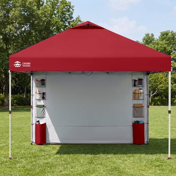 CROWN SHADES 10'x10' One Push Pop Up Canopy Tent with Pocket Sidewalls Shade for Outdoor Events Red