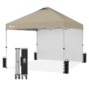 CROWN SHADES 10x10 Instant Canopy Tent with 1 Sidewall with One Push Setup Sun Shelter for Events Parties Beige