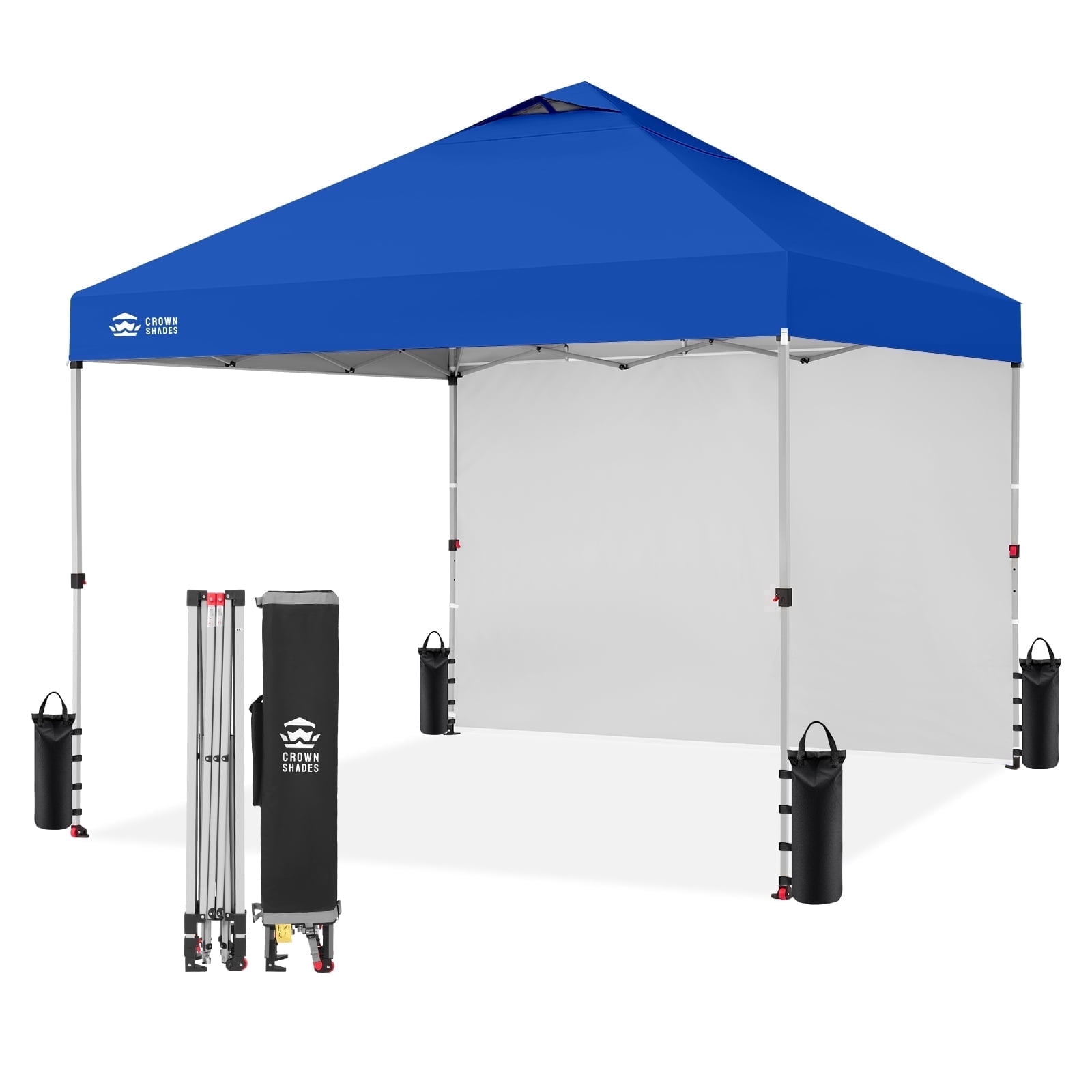 CROWN SHADES 10'x10' Instant Canopy Tent with 1 Sidewall with One Push Setup Sun Shelter for Events Parties Blue