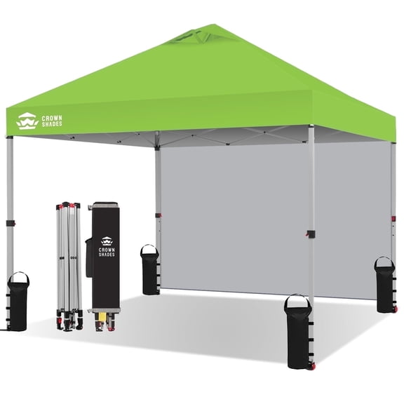 CROWN SHADES 10'x10' Instant Canopy Tent with 1 Sidewall with One Push Setup Sun Shelter for Events Parties Green