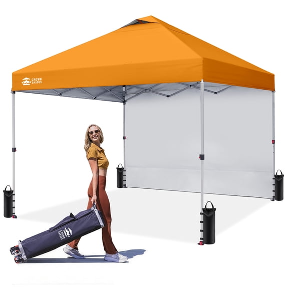 CROWN SHADES 10'x10' Instant Canopy Tent with 1 Sidewall with One Push Setup Sun Shelter for Events Parties Orange