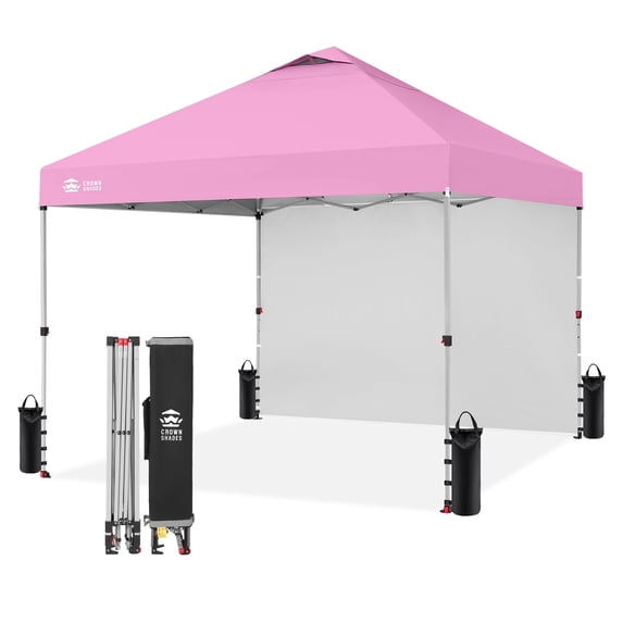 CROWN SHADES 10'x10' Instant Canopy Tent with 1 Sidewall with One Push Setup Sun Shelter for Events Parties Pink