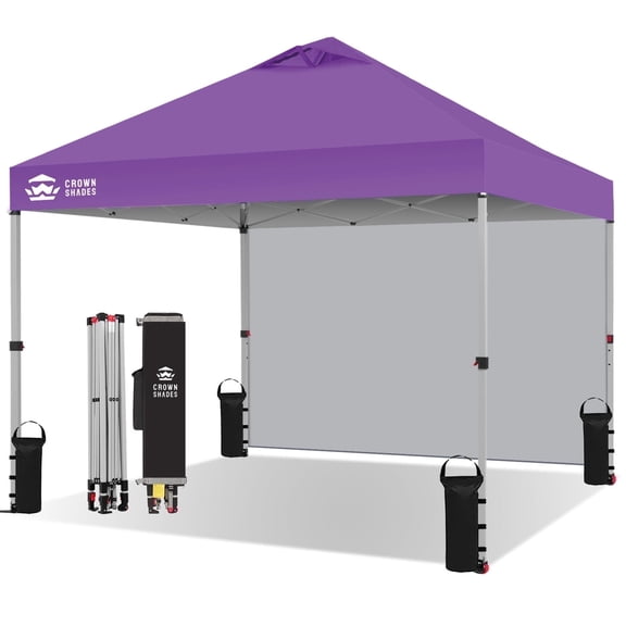 CROWN SHADES 10'x10' Instant Canopy Tent with 1 Sidewall with One Push Setup Sun Shelter for Events Parties Purple