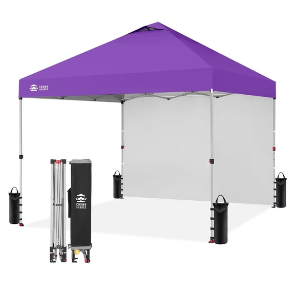 CROWN SHADES 10'x10' Instant Canopy Tent with 1 Sidewall with One Push Setup Sun Shelter for Events Parties Purple