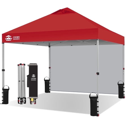 CROWN SHADES 10'x10' Instant Canopy Tent with 1 Sidewall with One Push Setup Sun Shelter for Events Parties Red